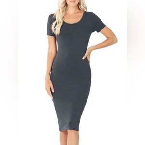 Zenana Premium grey short sleeve bodycon midi dress